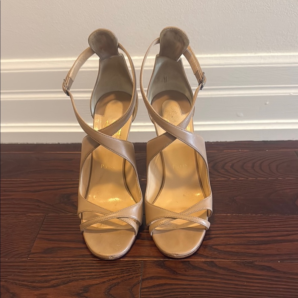 Christian Louboutin authentic Elegant Tan Strappy Women's Heels